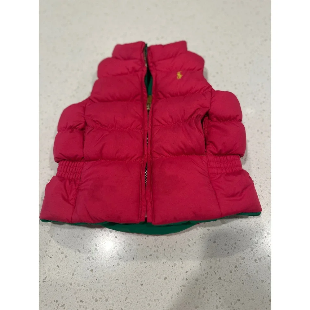 Ralph Lauren Kids Reversible Puffer Vest Pink Green Down Filled 12M